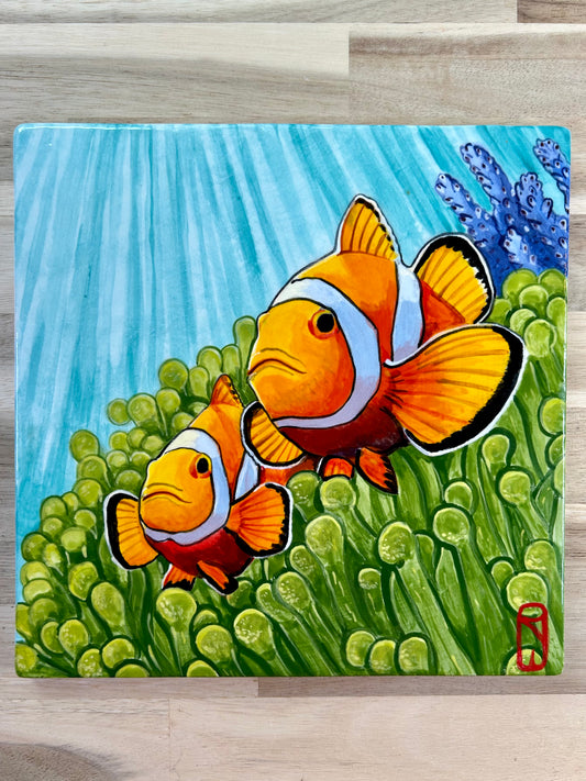 Two Clownfish Handpainted Tile