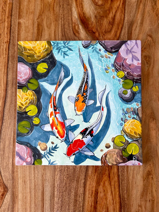 Three Koi, Single Handpainted Tile